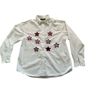 Vintage Christopher banks womens American flags star embroidered button up shirt